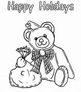 Happy Coloring Holidays Pages Printable Teddy Bear Holiday Cane Color Getcolorings Holding Candy Kids Getdrawings sketch template