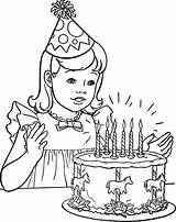 Birthday Coloring Girl Cake Happy Little Color sketch template