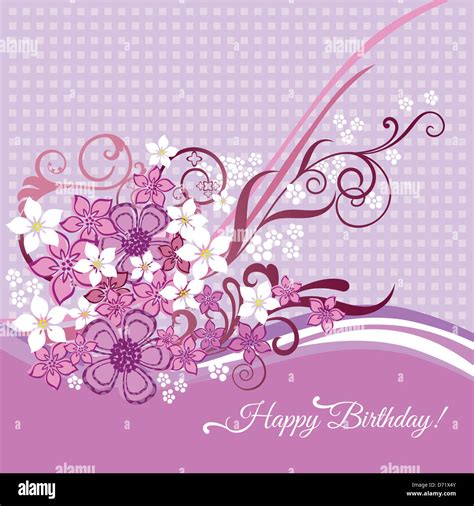 feminine happy birthday card  pink  white flowers  swirls stock photo  alamy