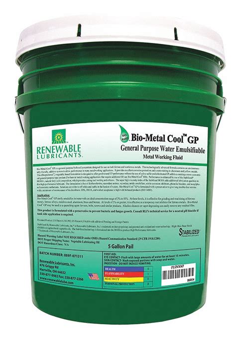 renewable lubricants  gal bucket water soluble cutting oil concentrate coolant vxn