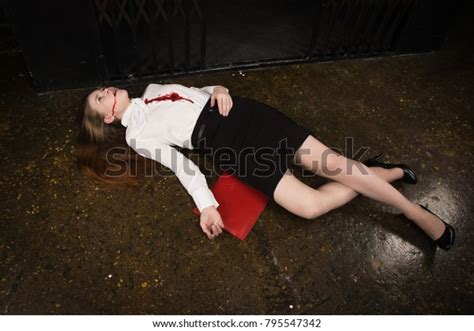 crime scene business woman shot chest foto stock  shutterstock