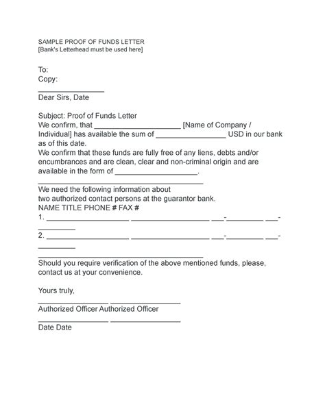 practice proof  funds letter template  sample proof  funds