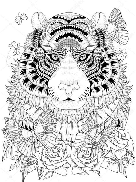 tiger coloring pages intricate zentangle art  adults