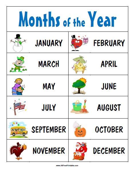 months   year poster  pictures  kids  color  print