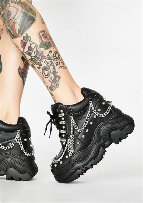 chain studded chunky platform sneakers black dolls kill
