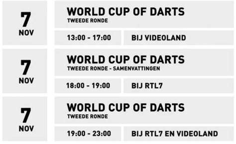 world cup  darts uitzendschema middag videoland avond rtl