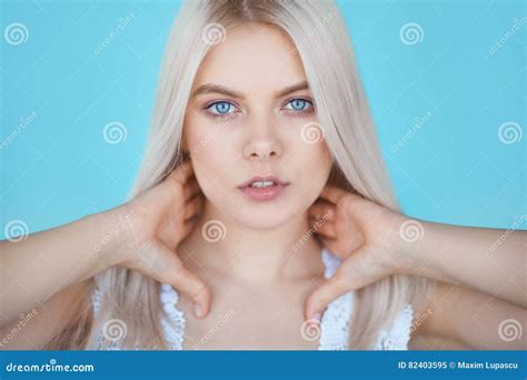beauty teenage girl  blue color background stock image image