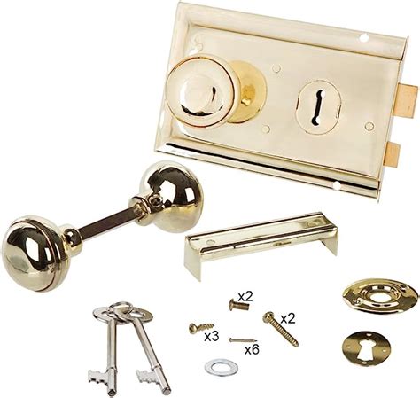 sterling door sash lock  knob set  brass plated design   matching keys   mm