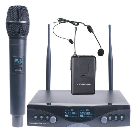 sound town professional dual channel uhf wireless microphone system  led display  handheld