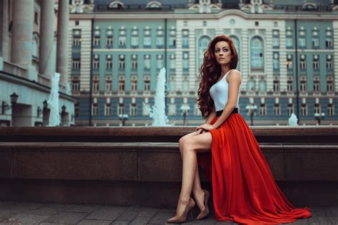 Wallpaper Women Redhead Model Long Hair Legs High Heels Red