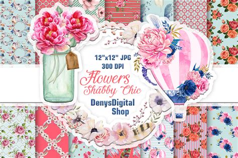 shabby chic papers scrapbook papers graphic  denysdigitalshop creative fabrica