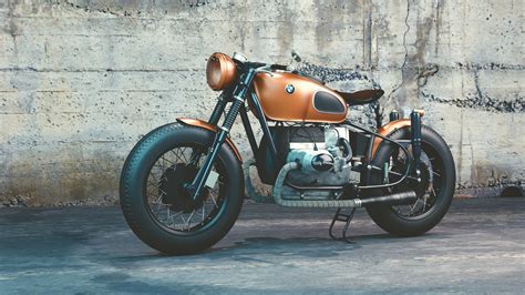 Orange And Black Bmw Motorcycle Before Concrete Wall