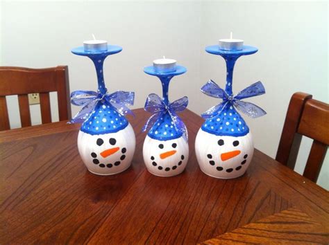 Snowmen Wine Glass Candle Holders Christmas Decorations Rustic Wine