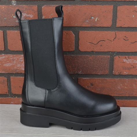 womens ladies calf high chunky platform goth grunge chelsea ankle boots size ebay