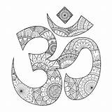 Om Aum Symbol Ohm Hand Coloring Vector Drawn Mandala Mantra Drawing Brahman Inside Line Almighty Sacred Most Illustration Syllable Stock sketch template