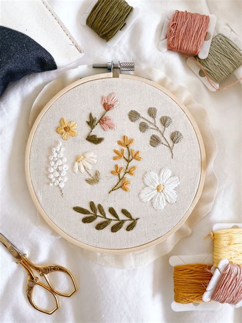 flower flat lay embroidery pattern  chloe wen   embroidery