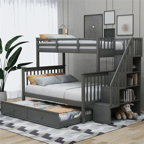 stairway twin  full bunk bed  twin size trundle stairs