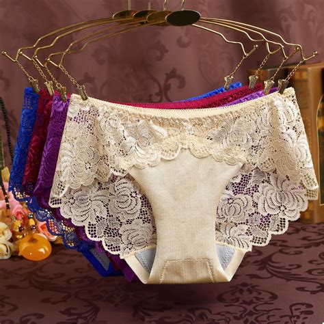Women S Sexy Lace Briefs Flowers Panties See Through Bow Knot Underwear