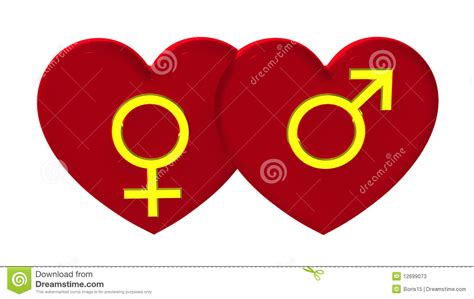 male and female sex symbols with hearts stock illustration