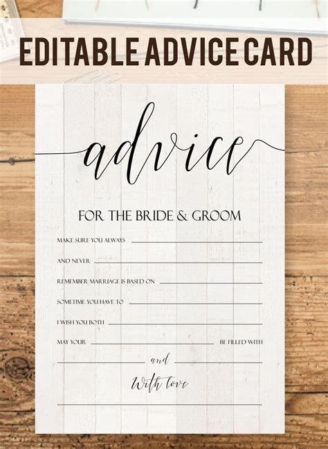editable advice cards   bride   custom advice card