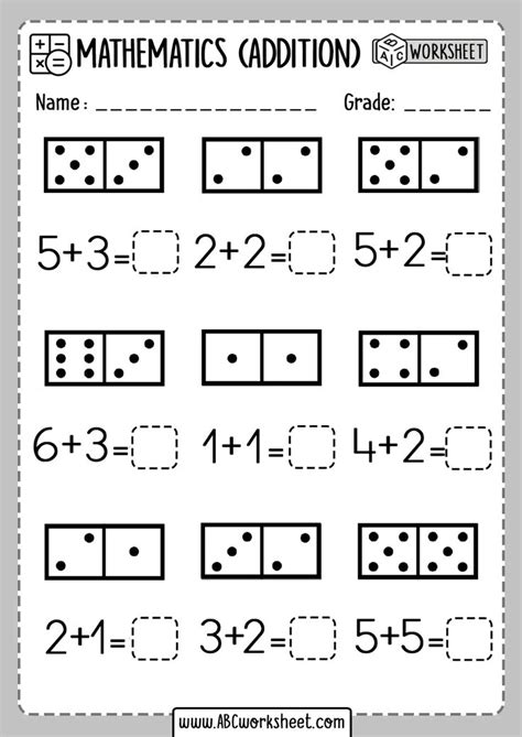 printable kindergarten math worksheets domino addition kindergarten