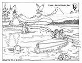 Coloring Sheet Sheets Park National Glacier Kayakers Bay Seals August Service sketch template
