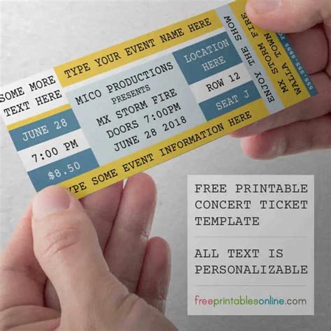 concert ticket printable  printable templates
