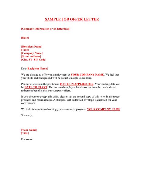 sample employment offer letter format templates