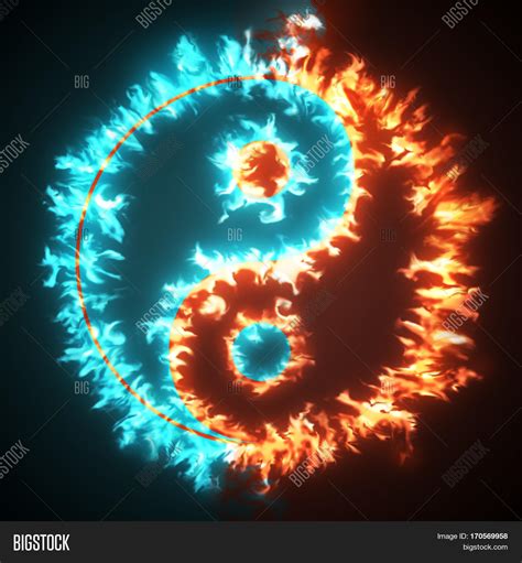 yin  symbol red blue fire image photo bigstock