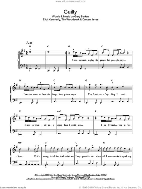 Barlow Guilty Sheet Music For Piano Solo Pdf