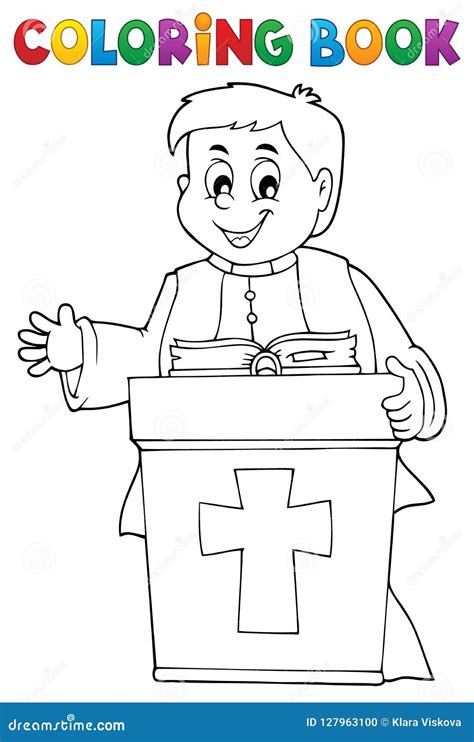 coloring book young priest topic  stock vector illustration  paint