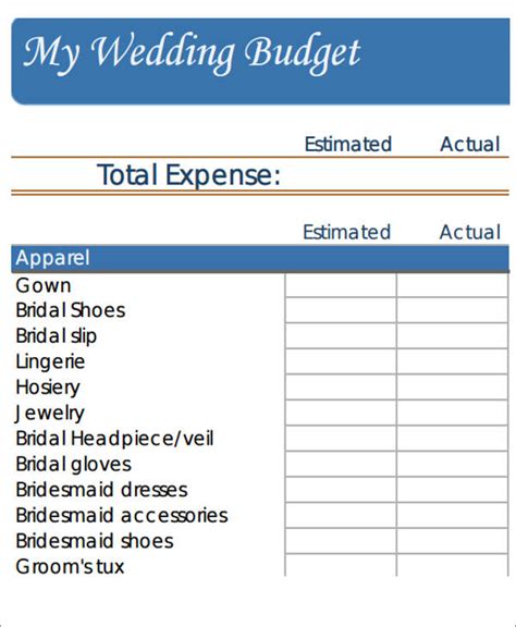 wedding budget worksheet templates  ms word  excel