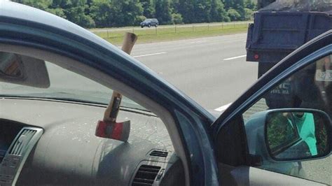 Ax Crashes Through Car Windshield On Highway Flying Hatchet Nearly
