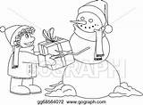 Coloring Present Snowman Christmas Gives Boy Clipart Giving Vector Drawing Gograph Illustration sketch template