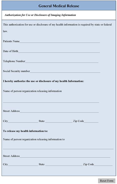 general medical release form editable forms