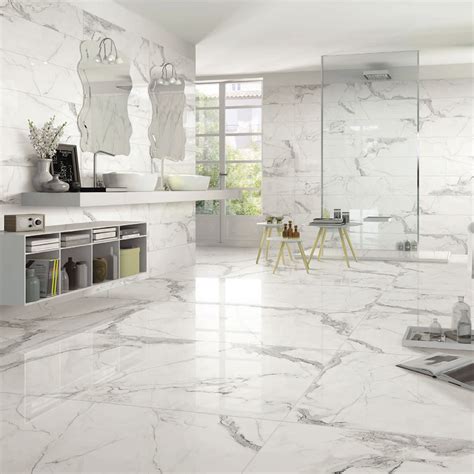 thin calacatta carrara white marble gloss tile realgres