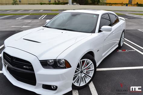 white dodge charger srt   attractive face  blacked  grille  caridcom gallery