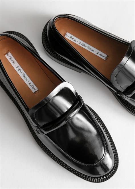 leather penny loafers black loafers  stories