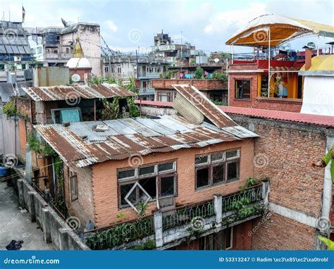 kathmandu roofs  houses  thamel editorial photography image