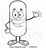 Waving Mascot Pill Happy Clipart Royalty Toon Hit Pillbox Cartoon Vector Template sketch template