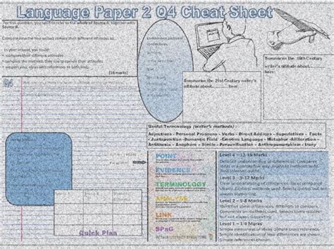 aqa language paper  question  cheat sheet planning mat teaching
