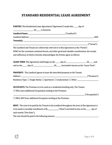 property rental agreement template