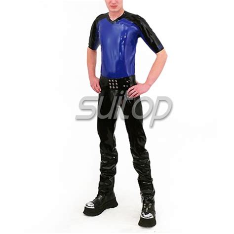 men s latex trousers rubber jeans fetish trousers in black tight pants open crotch not including