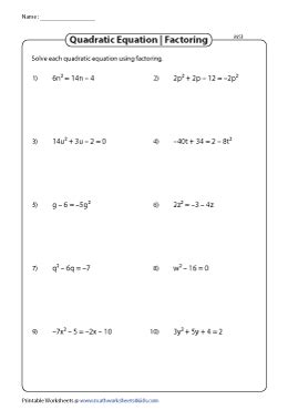 factoring quadratic expressions worksheet answers worksheet
