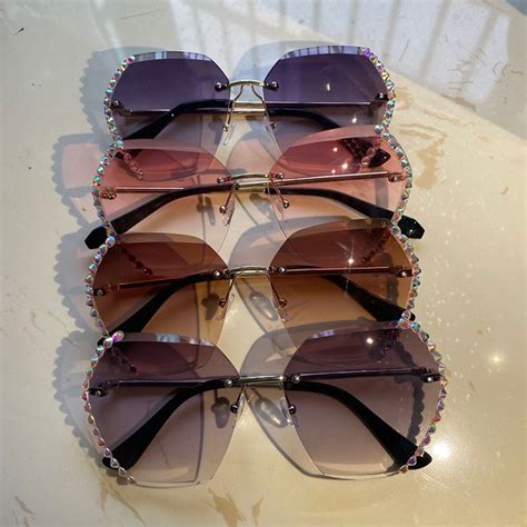 2020 vintage fashion oversized rimless sunglasses women famous