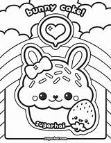 Kawaii Coloring Pages Cute Printable Cake Bunny Everfreecoloring sketch template