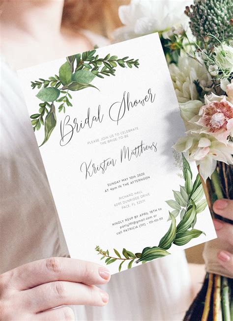 printable green floral bridal shower invitation