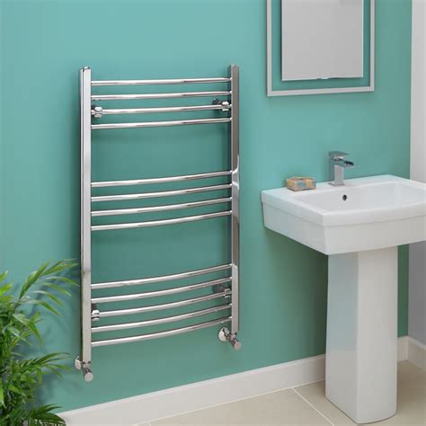 eco heat   mm curved chrome heated towel rail  bathrooms