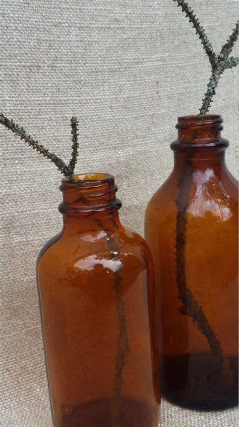 Vintage Pair Of Amber Bottles Circular Base Collectors Etsy Amber