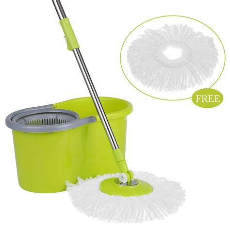 ikayaa press type stainless steel rolling magic spin mop bucket set rotating easy wring floor